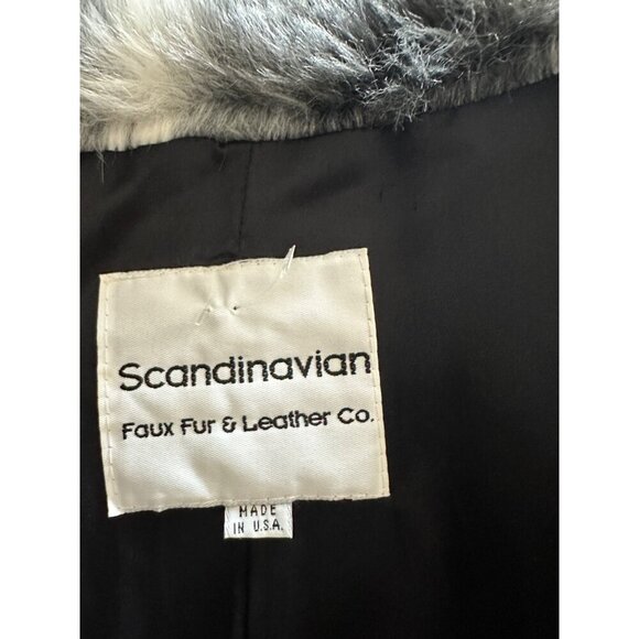 Scandinavian Faux Fur Coat Oversized Grey Striped Fox Mob wife Trim Sz 1X 90s - Picture 4 of 14